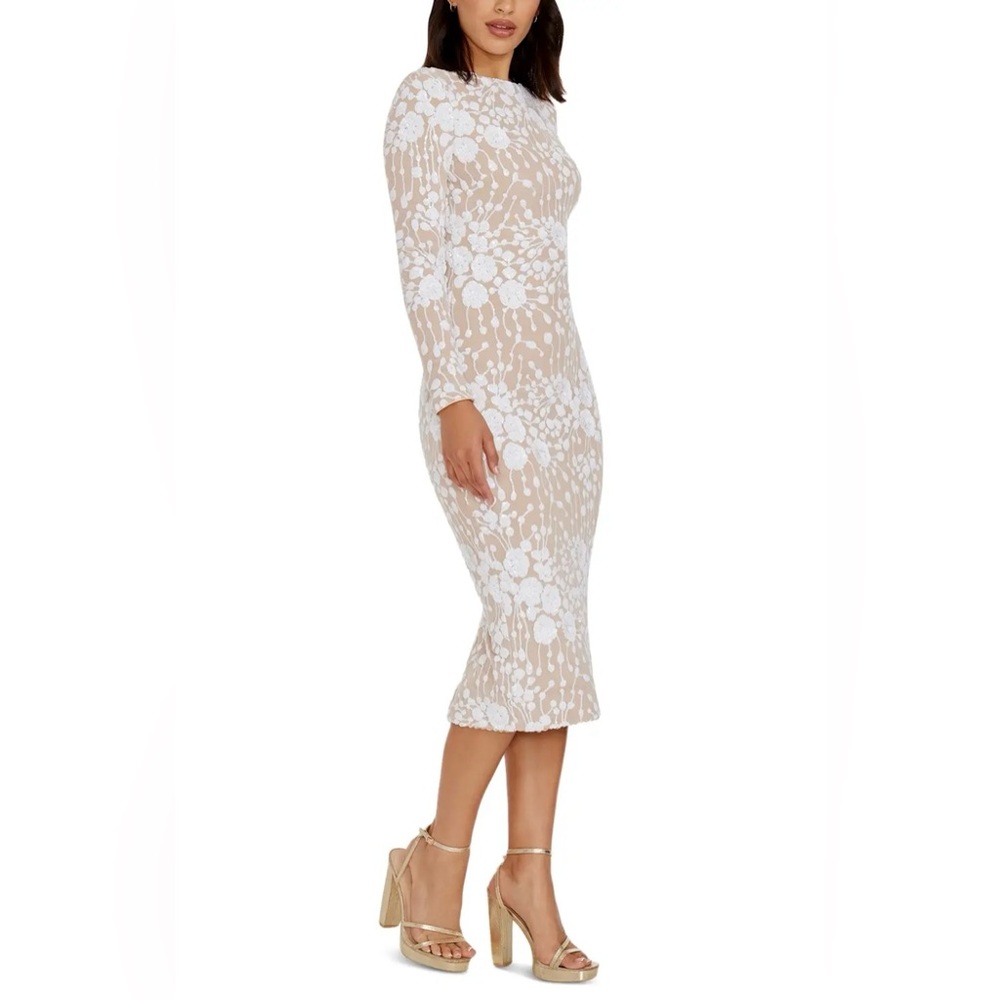 DRESS THE POPULATION NEW white nude beaded engagement Emery Fitted Dress Sz XL - Picture 3 of 10